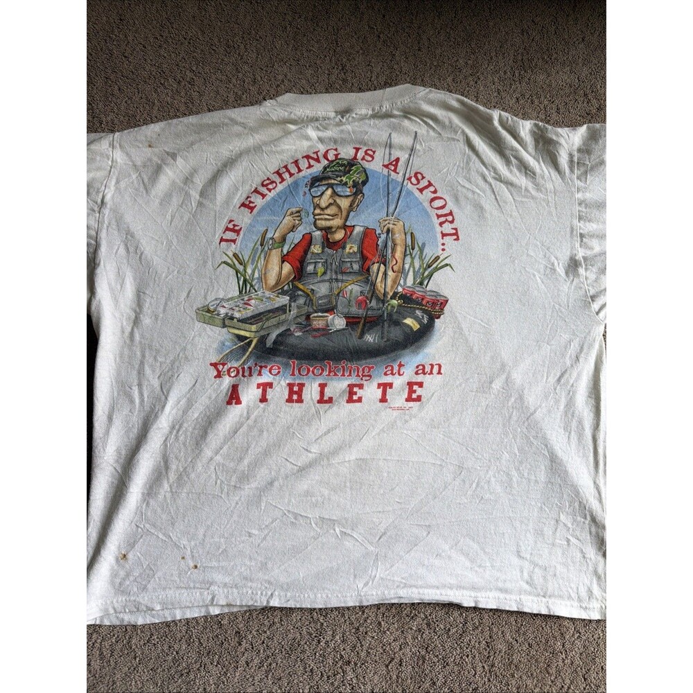 Vintage Buck Wear Fishing Is A Sport I’m An Athlete Humor Funny Graphic Shirt XL